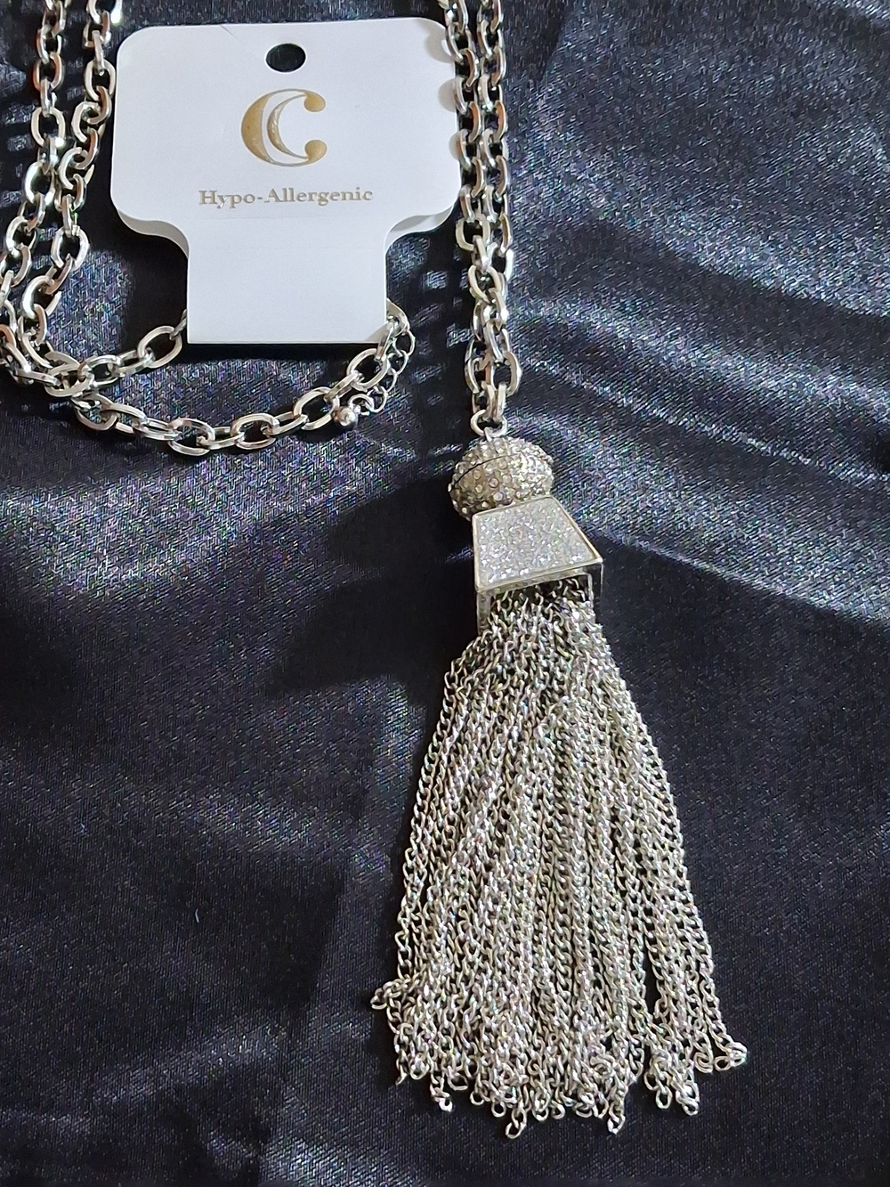 Charming Charlie Silver Pave Tassel Necklace